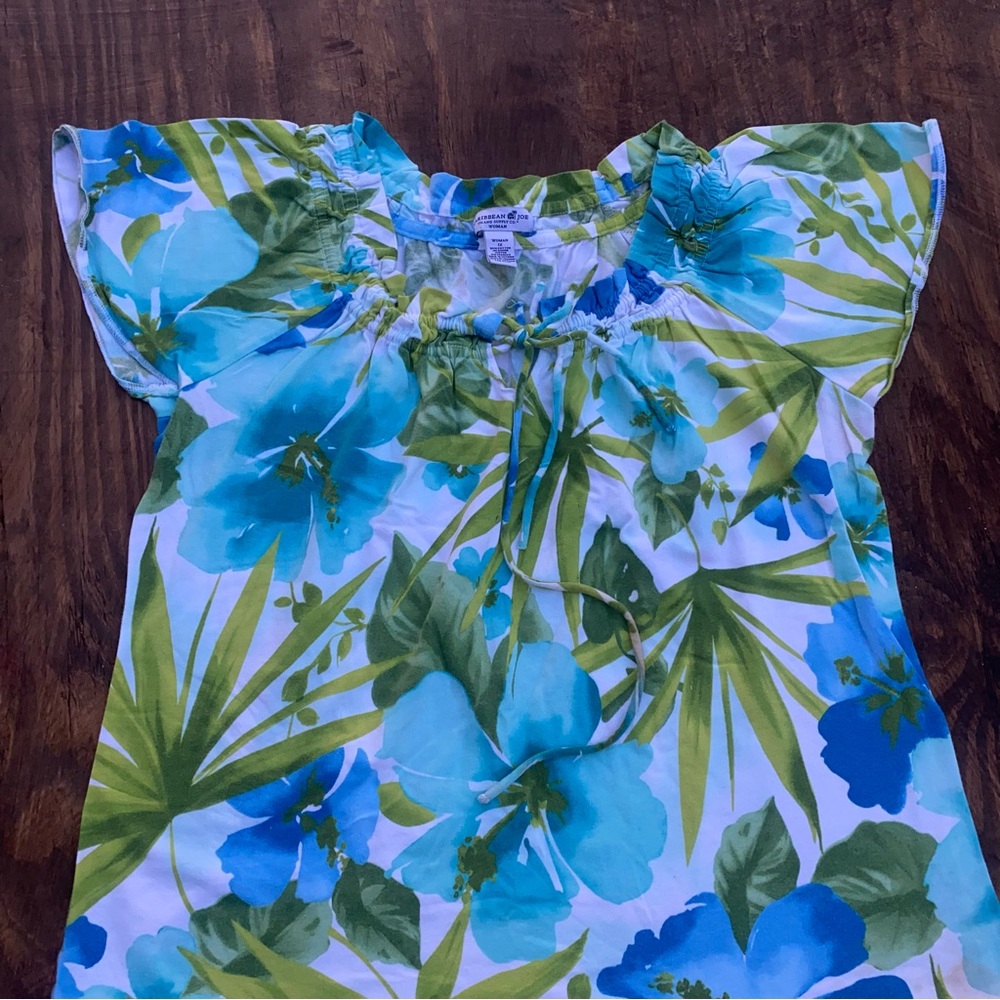 Floral Blue and Green Women's Top